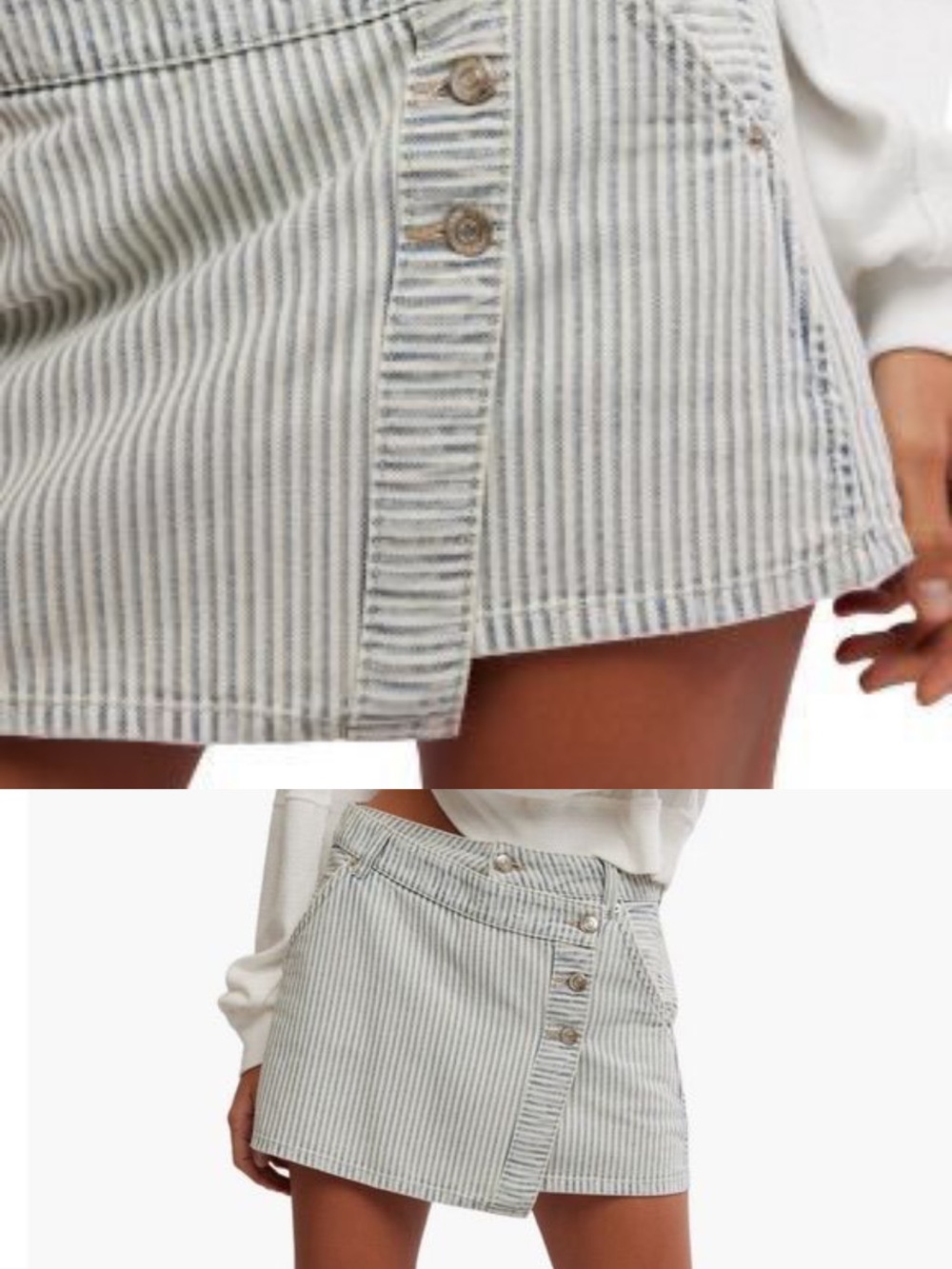 We The Free Striped Button-Front Mini Skirt - Cream & Light Gray